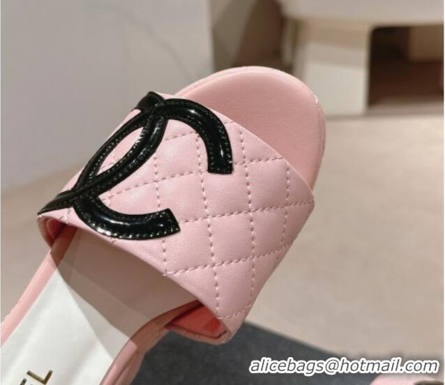 Good Product Chanel Quilted Lambskin Platform Slide Sandals 6cm with Side CC Pink 603171