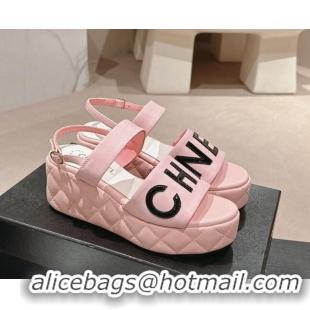 Pretty Style Chanel Quilted Lambskin Platform Sandals 6cm with Signature Pink 603173