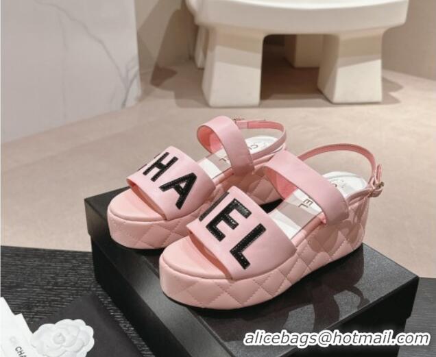 Pretty Style Chanel Quilted Lambskin Platform Sandals 6cm with Signature Pink 603173