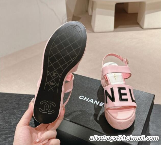 Pretty Style Chanel Quilted Lambskin Platform Sandals 6cm with Signature Pink 603173