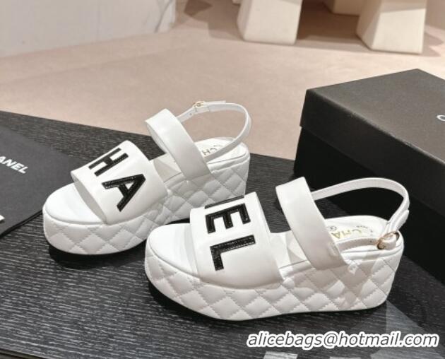 Popular Style Chanel Quilted Lambskin Platform Sandals 6cm with Signature White 603175