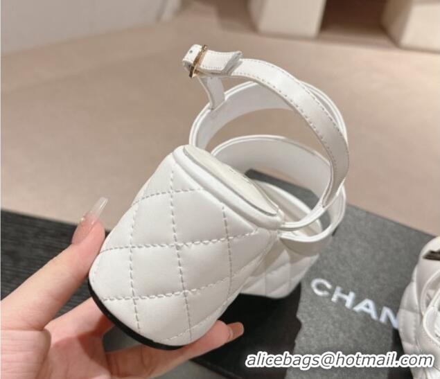 Popular Style Chanel Quilted Lambskin Platform Sandals 6cm with Signature White 603175