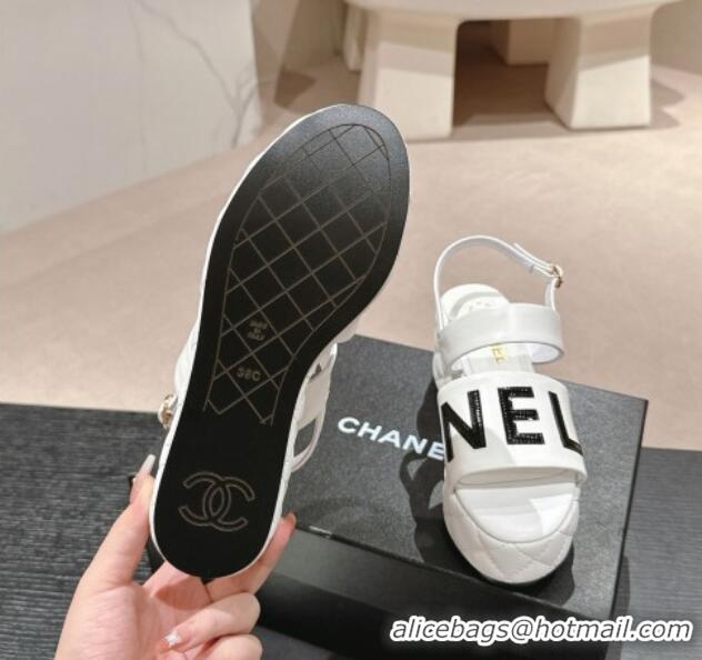 Popular Style Chanel Quilted Lambskin Platform Sandals 6cm with Signature White 603175