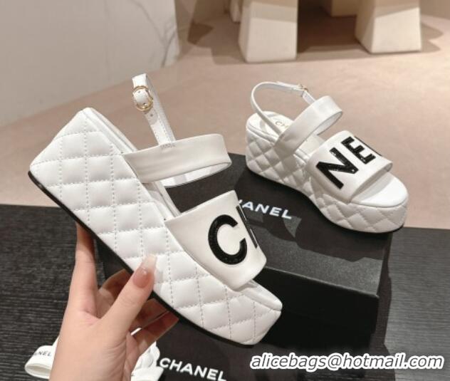 Popular Style Chanel Quilted Lambskin Platform Sandals 6cm with Signature White 603175