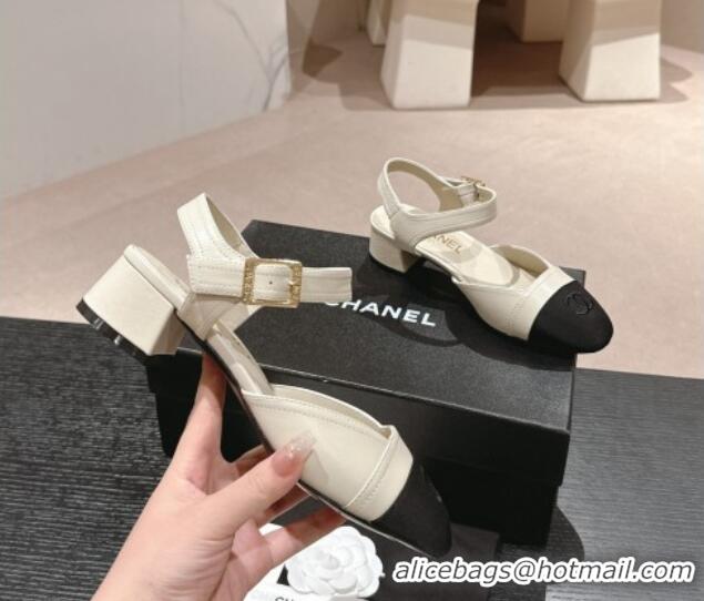 Best Product Chanel Lambskin Slingback Pumps 3cm White 603178