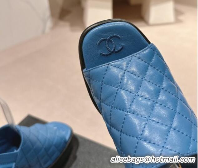 Shop Duplicate Chanel Lambskin Platform Sandals 10cm G45567 Blue 603179