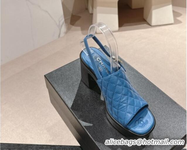 Shop Duplicate Chanel Lambskin Platform Sandals 10cm G45567 Blue 603179