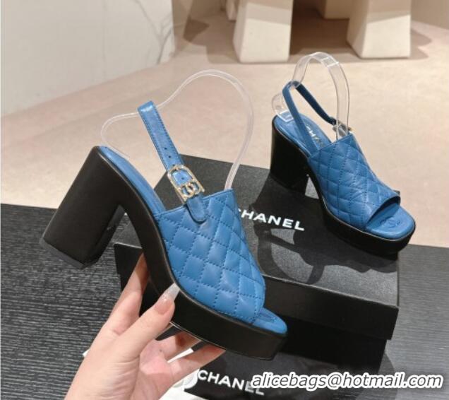 Shop Duplicate Chanel Lambskin Platform Sandals 10cm G45567 Blue 603179