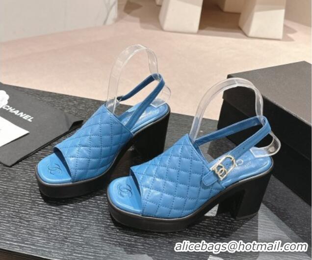 Shop Duplicate Chanel Lambskin Platform Sandals 10cm G45567 Blue 603179