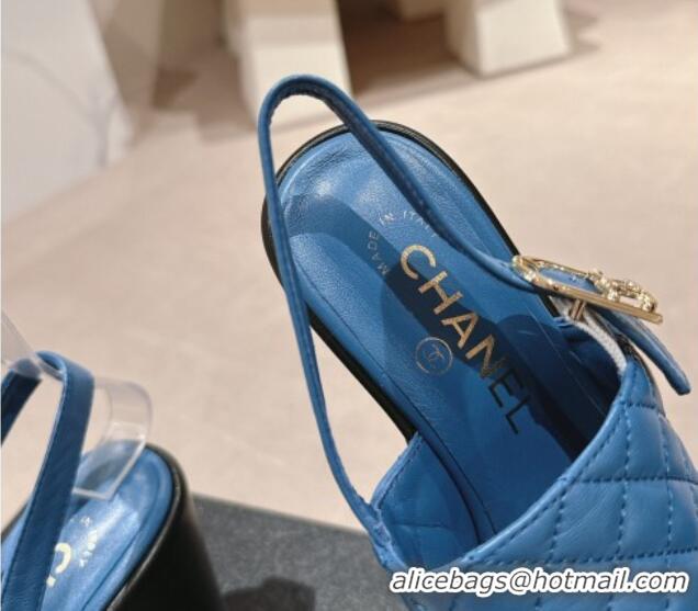 Shop Duplicate Chanel Lambskin Platform Sandals 10cm G45567 Blue 603179