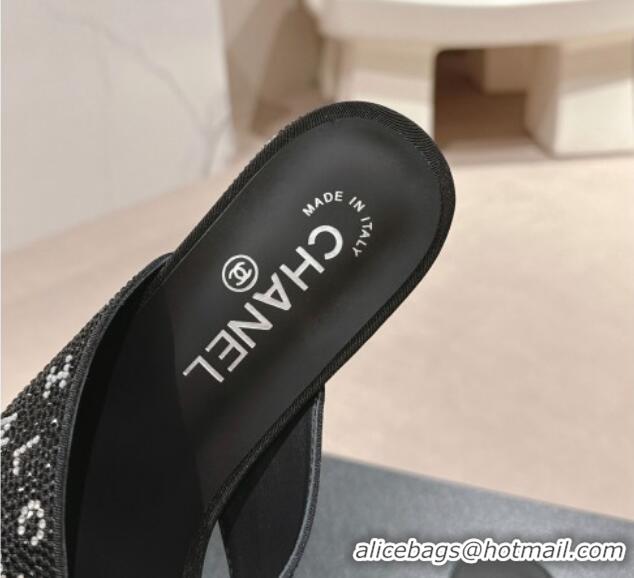 Luxury Cheap Chanel Strass Flat Slide Sandals with Letters Black 603182