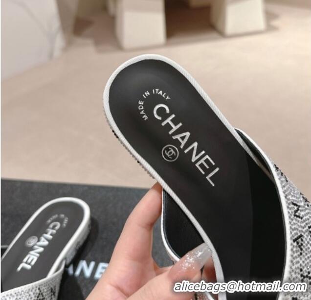 Luxury Chanel Strass Flat Slide Sandals with Letters Silver 603181