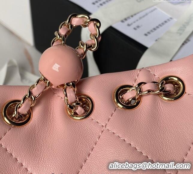 Buy New Cheap Chanel Shiny Lambskin Backpack bag AS4810 Light Pink 2024