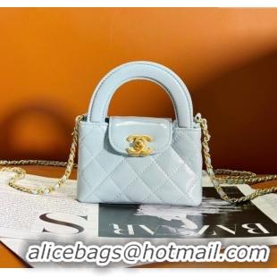 Grade Quality Chanel Shiny Calfskin Clutch with Chain AP3435 Light Blue 2024