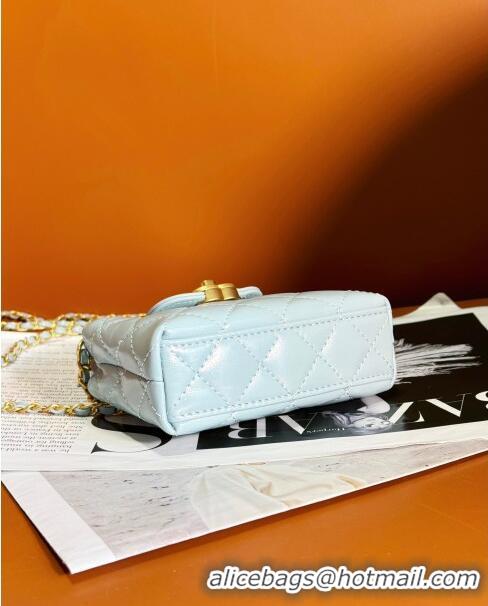 Grade Quality Chanel Shiny Calfskin Clutch with Chain AP3435 Light Blue 2024