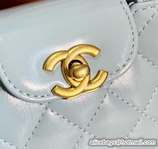 Grade Quality Chanel Shiny Calfskin Clutch with Chain AP3435 Light Blue 2024