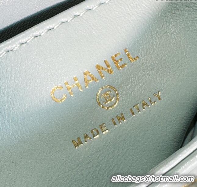 Grade Quality Chanel Shiny Calfskin Clutch with Chain AP3435 Light Blue 2024