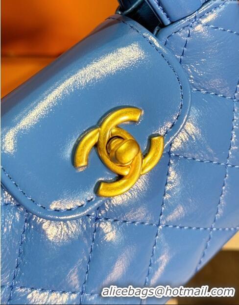 Modern Classic Chanel Shiny Calfskin Clutch with Chain AP3435 Blue 2024