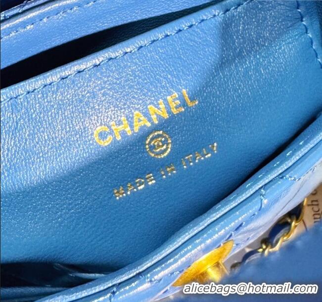 Modern Classic Chanel Shiny Calfskin Clutch with Chain AP3435 Blue 2024