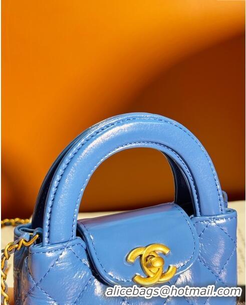 Modern Classic Chanel Shiny Calfskin Clutch with Chain AP3435 Blue 2024