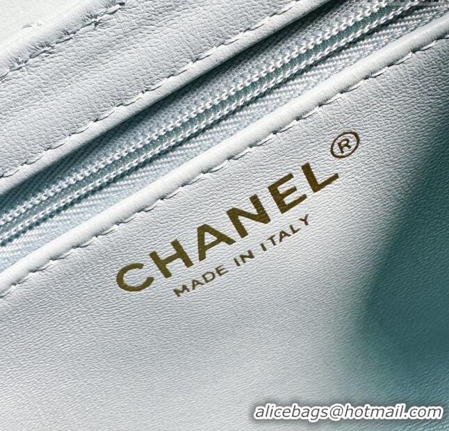 Particularly Recommended Chanel Shiny Calfskin Mini Shopping Bag AS4416 Light Blue 2024