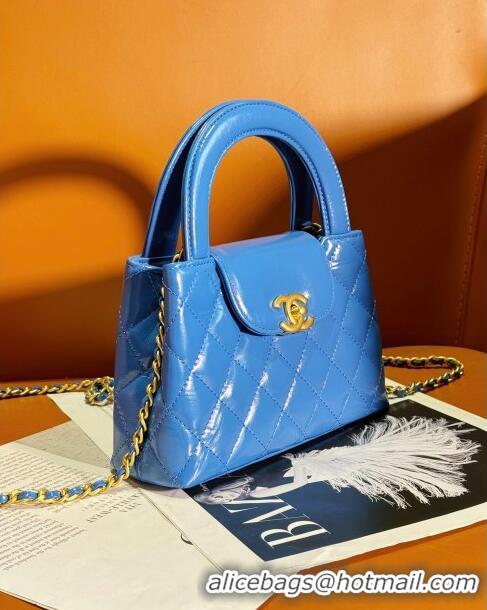 Luxury Classic Chanel Shiny Calfskin Mini Shopping Bag AS4416 Blue 2024