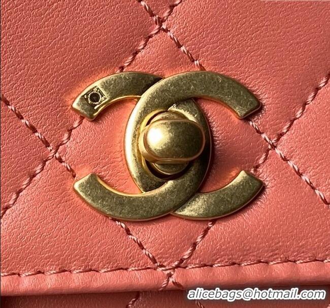 Best Price Chanel Leather Flap bag with Top Handle AS6025 Pink 2024