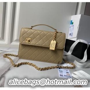 Buy Luxury Chanel Leather Flap bag with Top Handle AS6025 Beige 2024