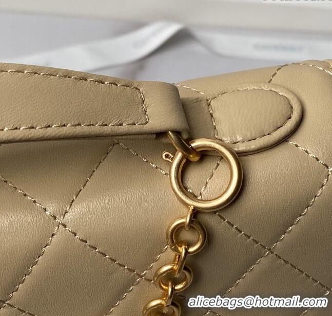 Buy Luxury Chanel Leather Flap bag with Top Handle AS6025 Beige 2024