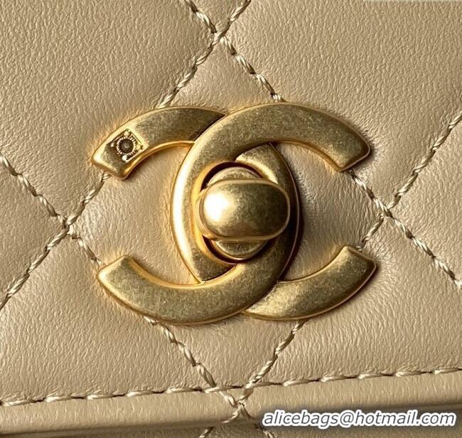 Buy Luxury Chanel Leather Flap bag with Top Handle AS6025 Beige 2024