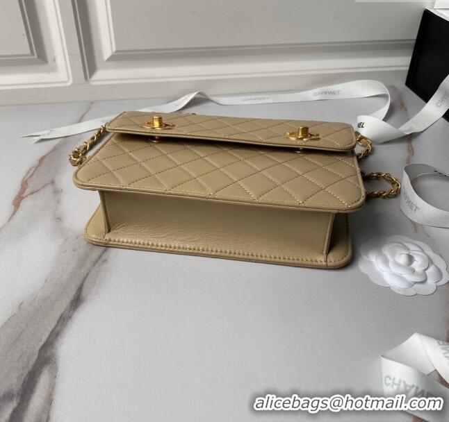 Buy Luxury Chanel Leather Flap bag with Top Handle AS6025 Beige 2024