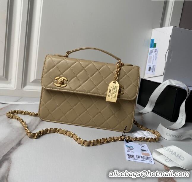 Buy Luxury Chanel Leather Flap bag with Top Handle AS6025 Beige 2024