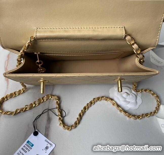 Buy Luxury Chanel Leather Flap bag with Top Handle AS6025 Beige 2024