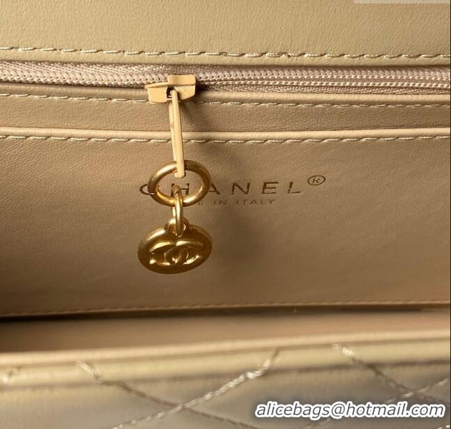 Buy Luxury Chanel Leather Flap bag with Top Handle AS6025 Beige 2024