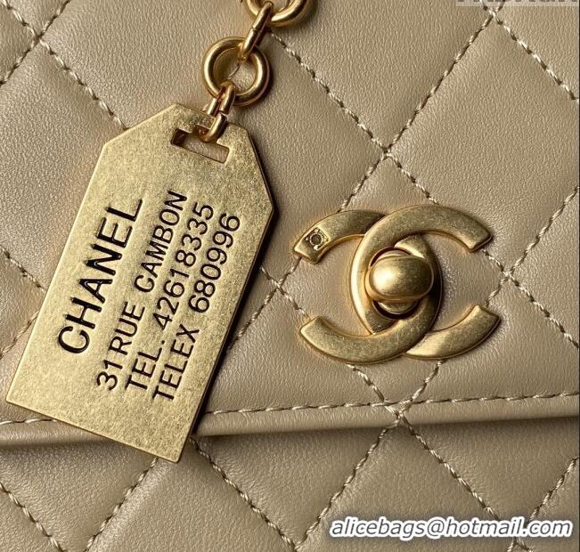 Buy Luxury Chanel Leather Flap bag with Top Handle AS6025 Beige 2024