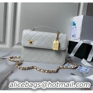 Luxury Classic Chanel Leather Flap bag with Top Handle AS6025 White 2024