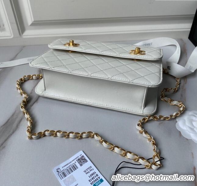 Luxury Classic Chanel Leather Flap bag with Top Handle AS6025 White 2024