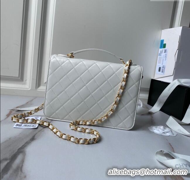 Luxury Classic Chanel Leather Flap bag with Top Handle AS6025 White 2024