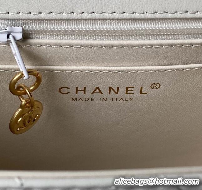 Luxury Classic Chanel Leather Flap bag with Top Handle AS6025 White 2024