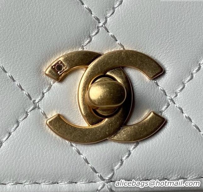 Luxury Classic Chanel Leather Flap bag with Top Handle AS6025 White 2024