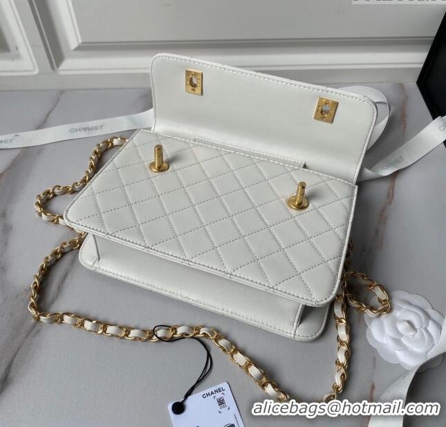 Luxury Classic Chanel Leather Flap bag with Top Handle AS6025 White 2024