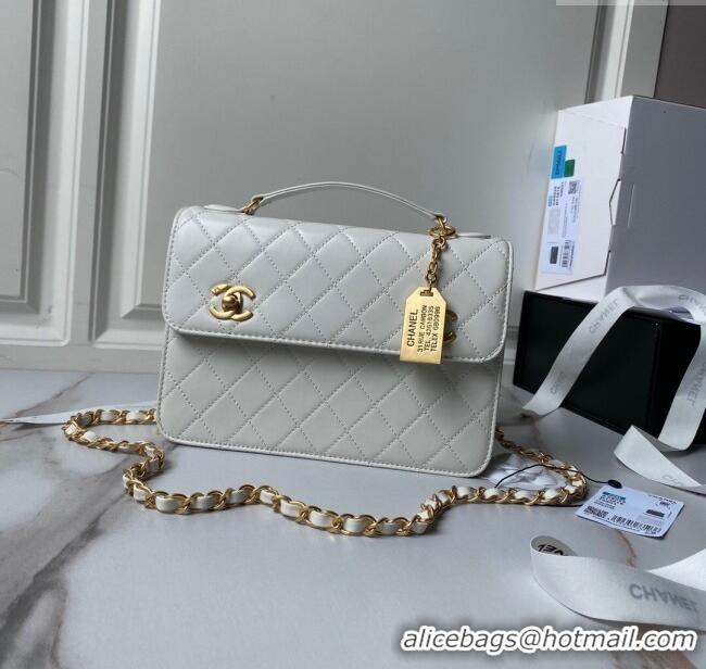 Luxury Classic Chanel Leather Flap bag with Top Handle AS6025 White 2024