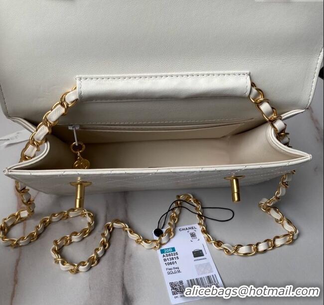 Luxury Classic Chanel Leather Flap bag with Top Handle AS6025 White 2024