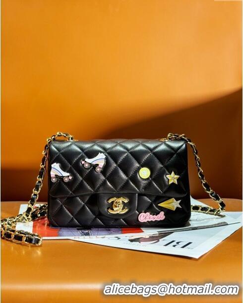 Modern Cheap Chanel Lambskin Classic 11.12 Mini Handbag with Charm A01116 Black 2024