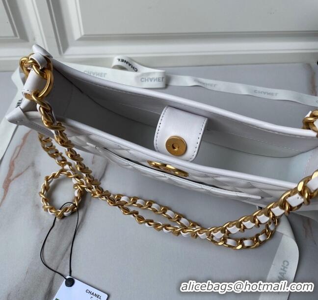 New Product Chanel Calfskin Hobo Bag AS4666 White 2024