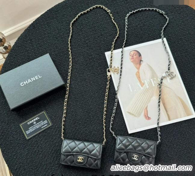 New Stylish Chanel Lambskin Clutch with Chain Mini Bag 0617 Black 2024