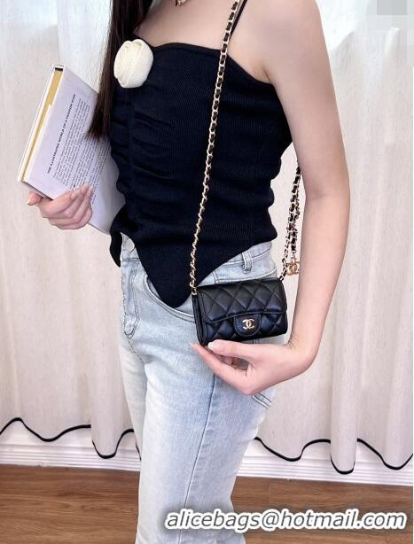 New Stylish Chanel Lambskin Clutch with Chain Mini Bag 0617 Black 2024