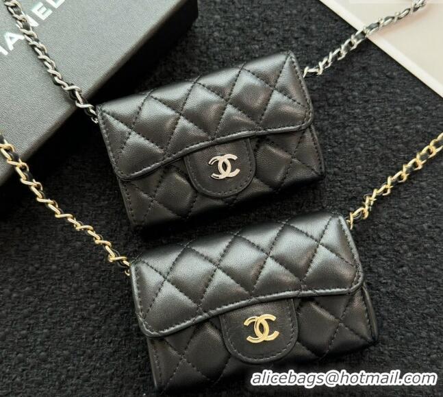 New Stylish Chanel Lambskin Clutch with Chain Mini Bag 0617 Black 2024