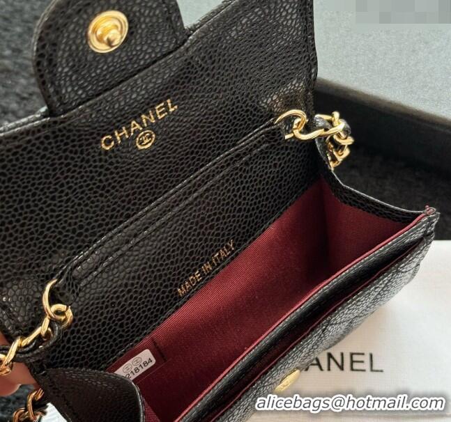 Low Cost Chanel Grained Calfskin Clutch with Chain Mini Bag 0617 Black 2024