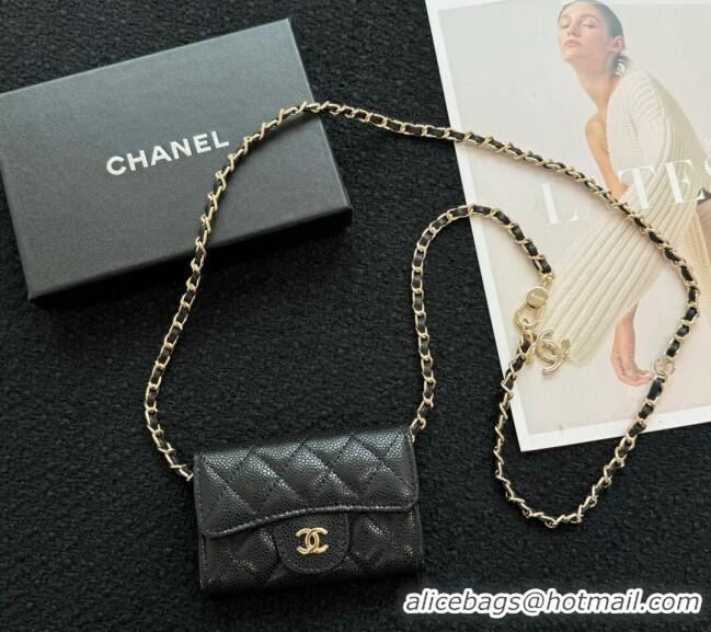 Low Cost Chanel Grained Calfskin Clutch with Chain Mini Bag 0617 Black 2024